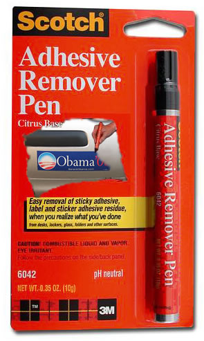 Obama bumper sticker adhesive remover